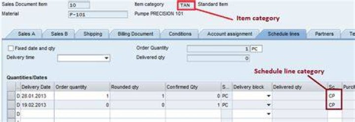What is schedule line item SAP?