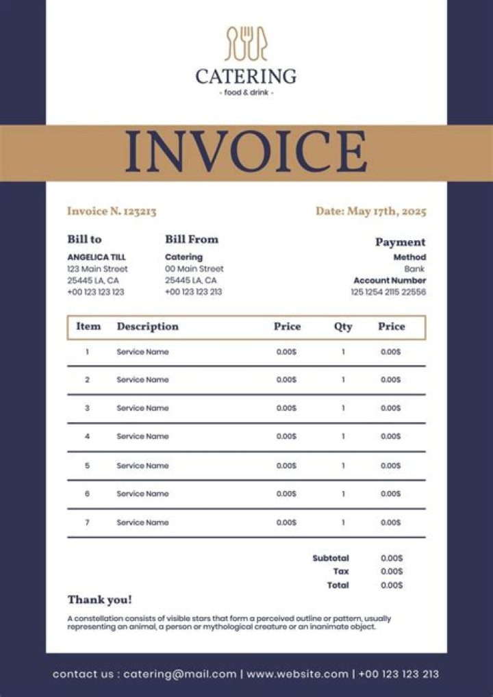What should a catering invoice include?